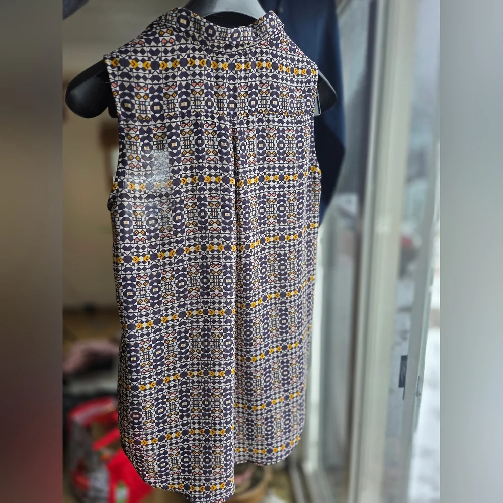 H&M Sheer Mosaic Boho Blouse Yellow & Blue Tile - Picture 6 of 9
